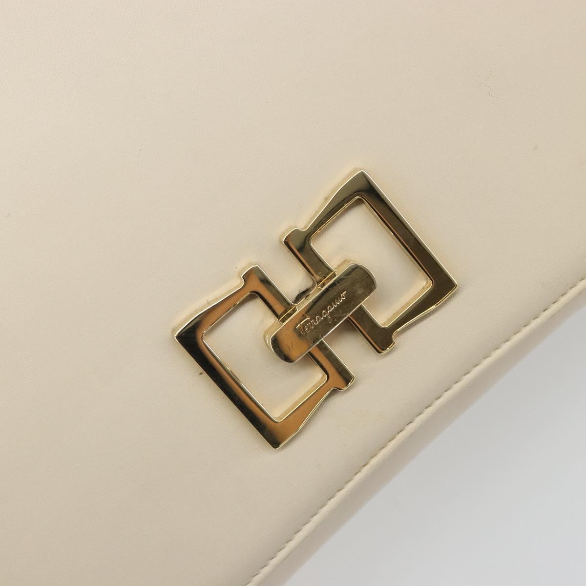 Salvatore Ferragamo Hand Bag Leather 2way Ivory Gold Tone Auth BA14715