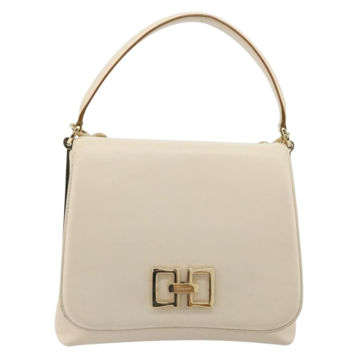 Salvatore Ferragamo Hand Bag Leather 2way Ivory Gold Tone Auth BA14715