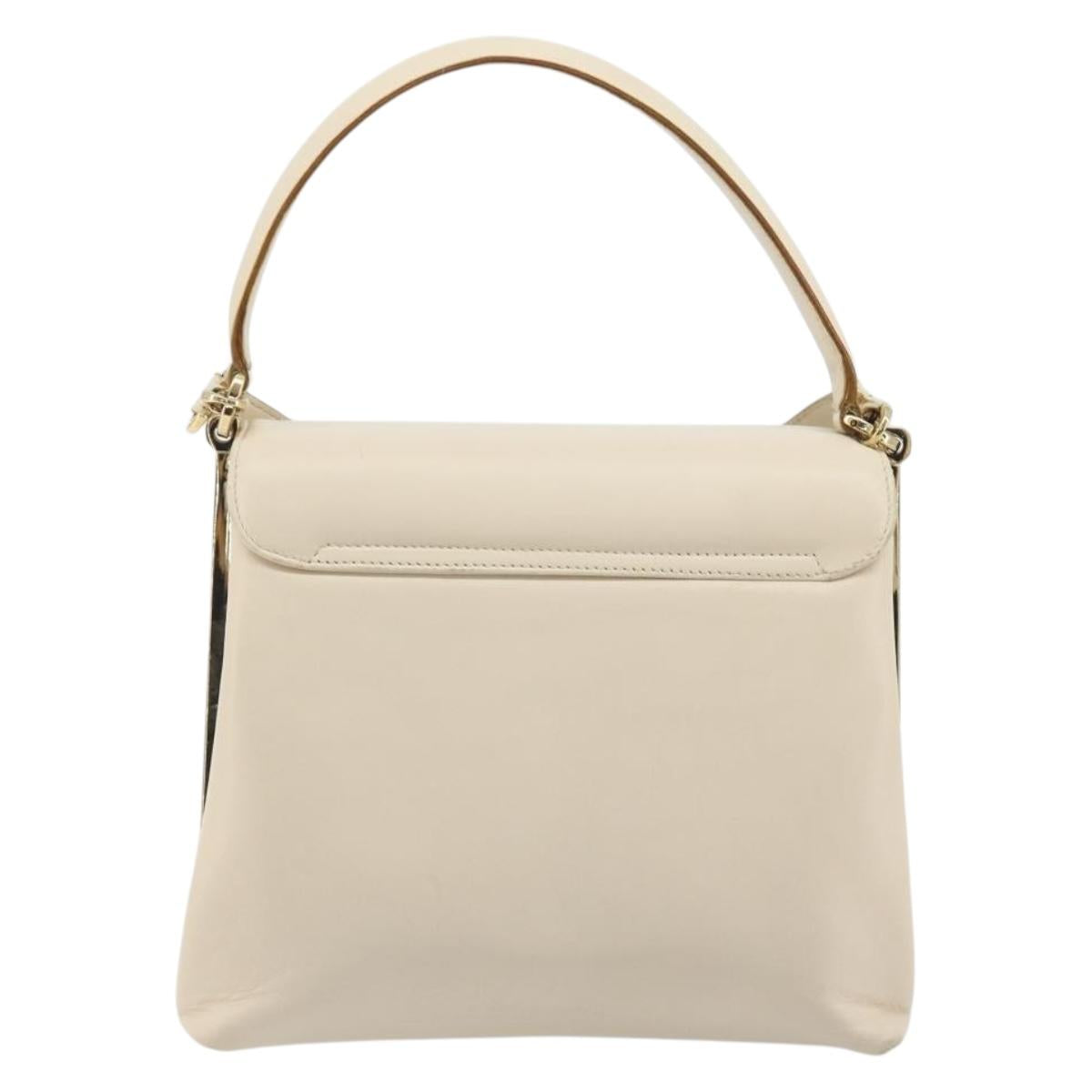 Salvatore Ferragamo Hand Bag Leather 2way Ivory Gold Tone Auth BA14715
