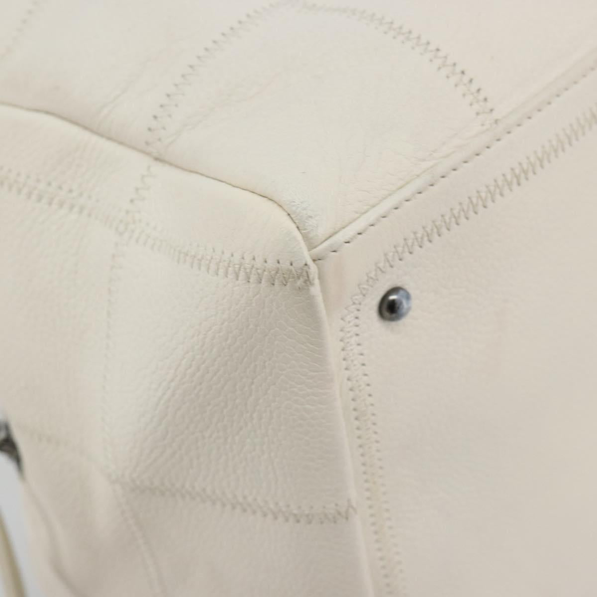 CHANEL Choco Bar Hand Bag Lamb Skin White Silver CC Auth BA14717A