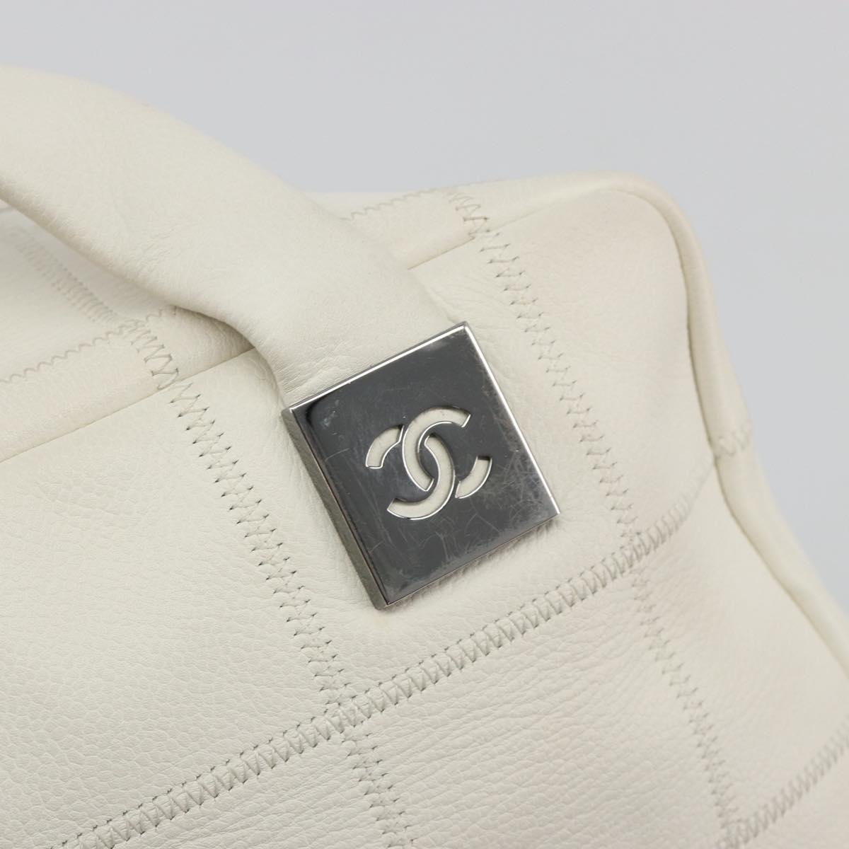 CHANEL Choco Bar Hand Bag Lamb Skin White Silver CC Auth BA14717A