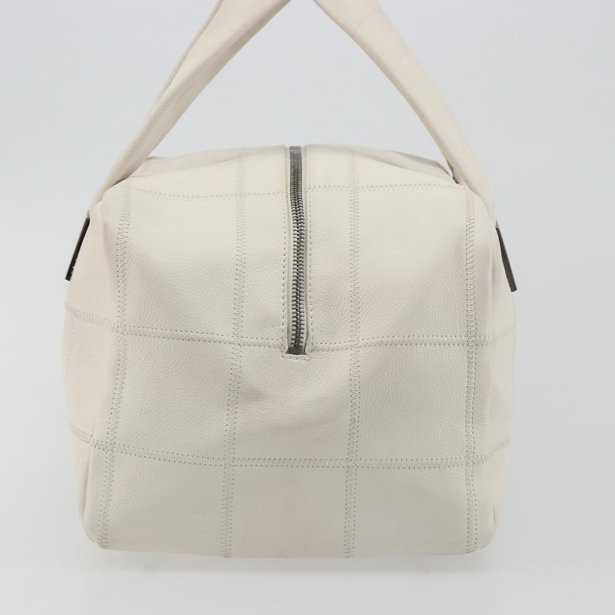 CHANEL Choco Bar Hand Bag Lamb Skin White Silver CC Auth BA14717A