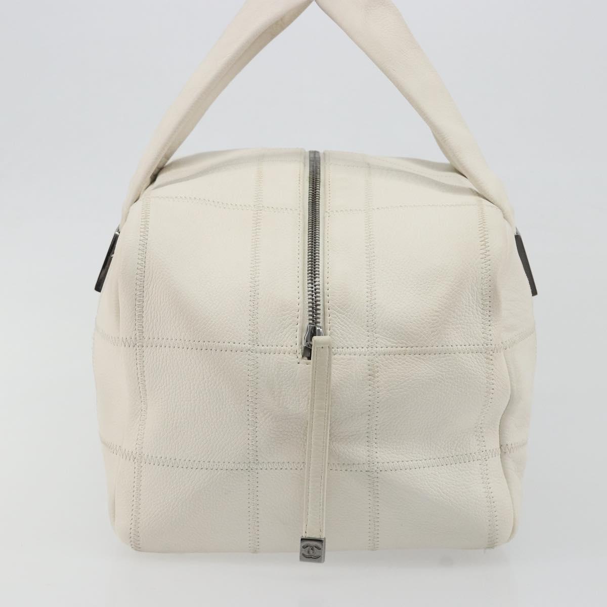 CHANEL Choco Bar Hand Bag Lamb Skin White Silver CC Auth BA14717A