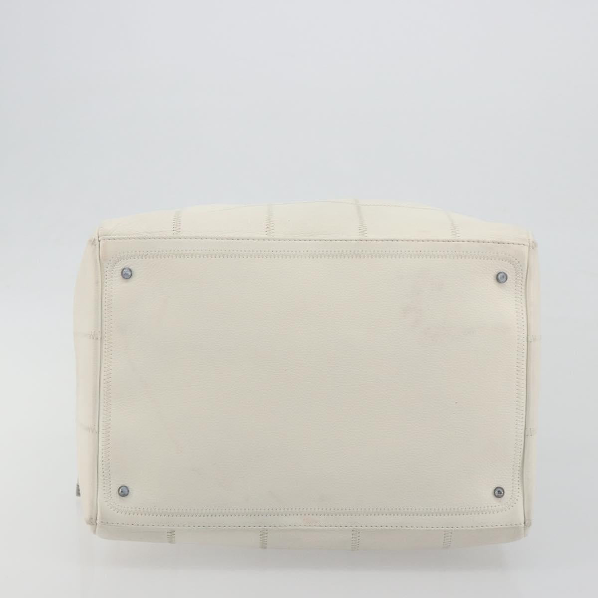 CHANEL Choco Bar Hand Bag Lamb Skin White Silver CC Auth BA14717A