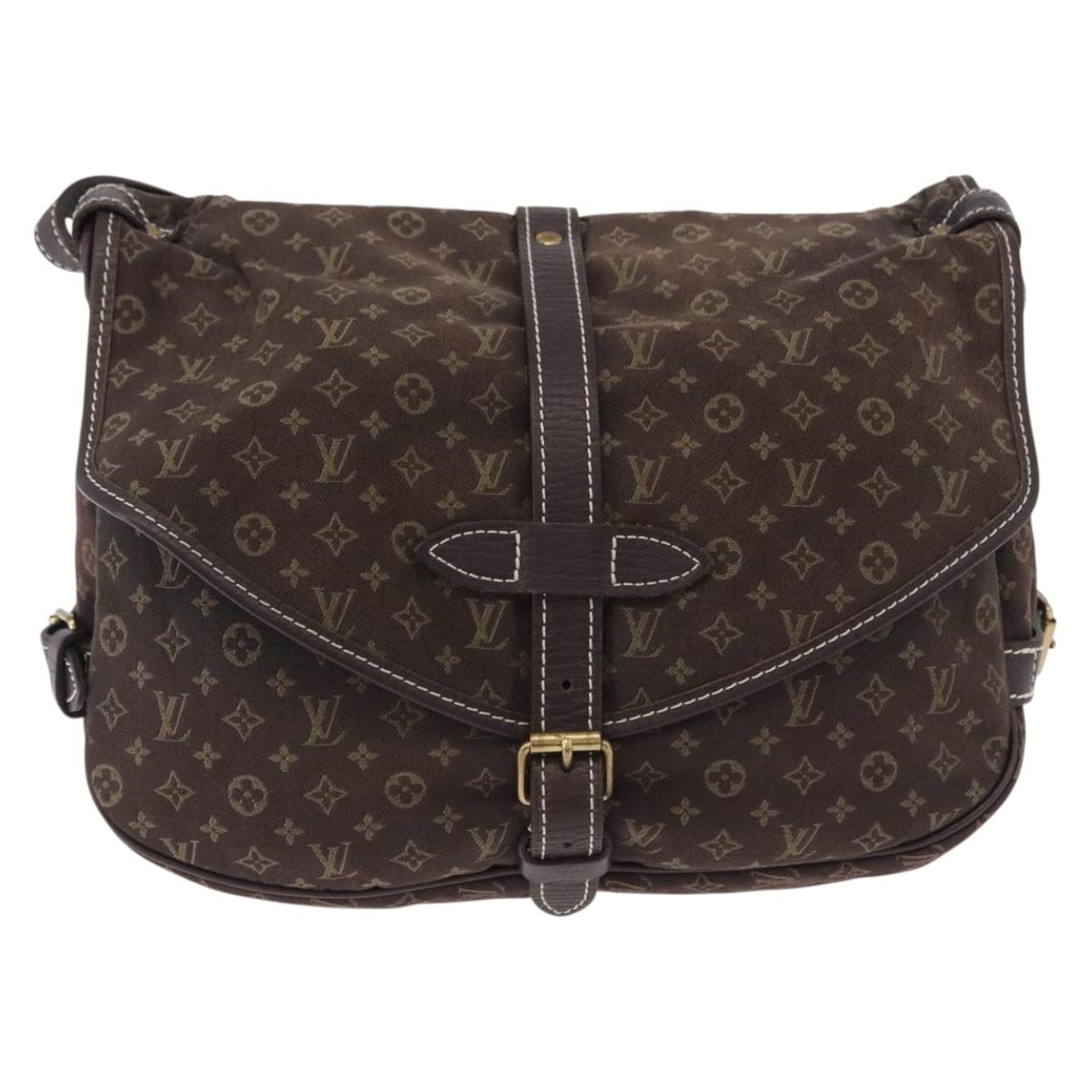 LOUIS VUITTON Monogram Mini Lin Saumur PM Shoulder Bag Ebene M95227 Auth BA14718