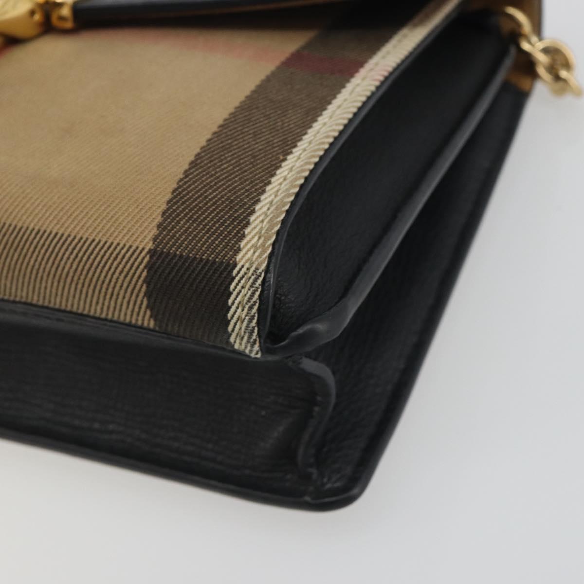 BURBERRY Nova Check Chain Shoulder Bag Canvas Beige Gold Tone Auth BA14722A