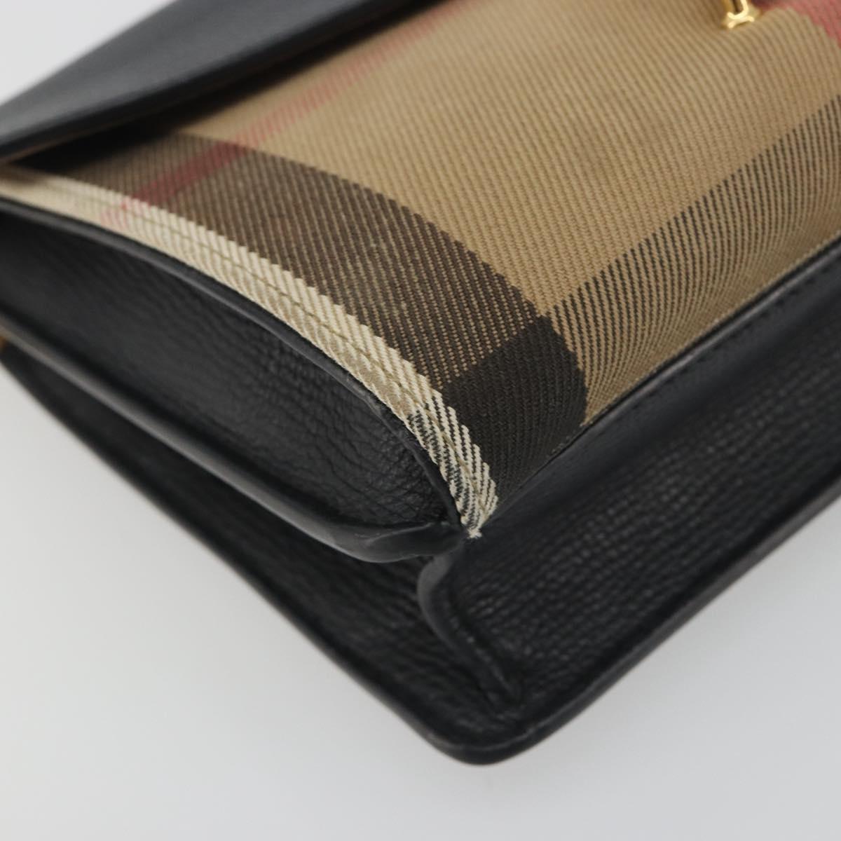 BURBERRY Nova Check Chain Shoulder Bag Canvas Beige Gold Tone Auth BA14722A