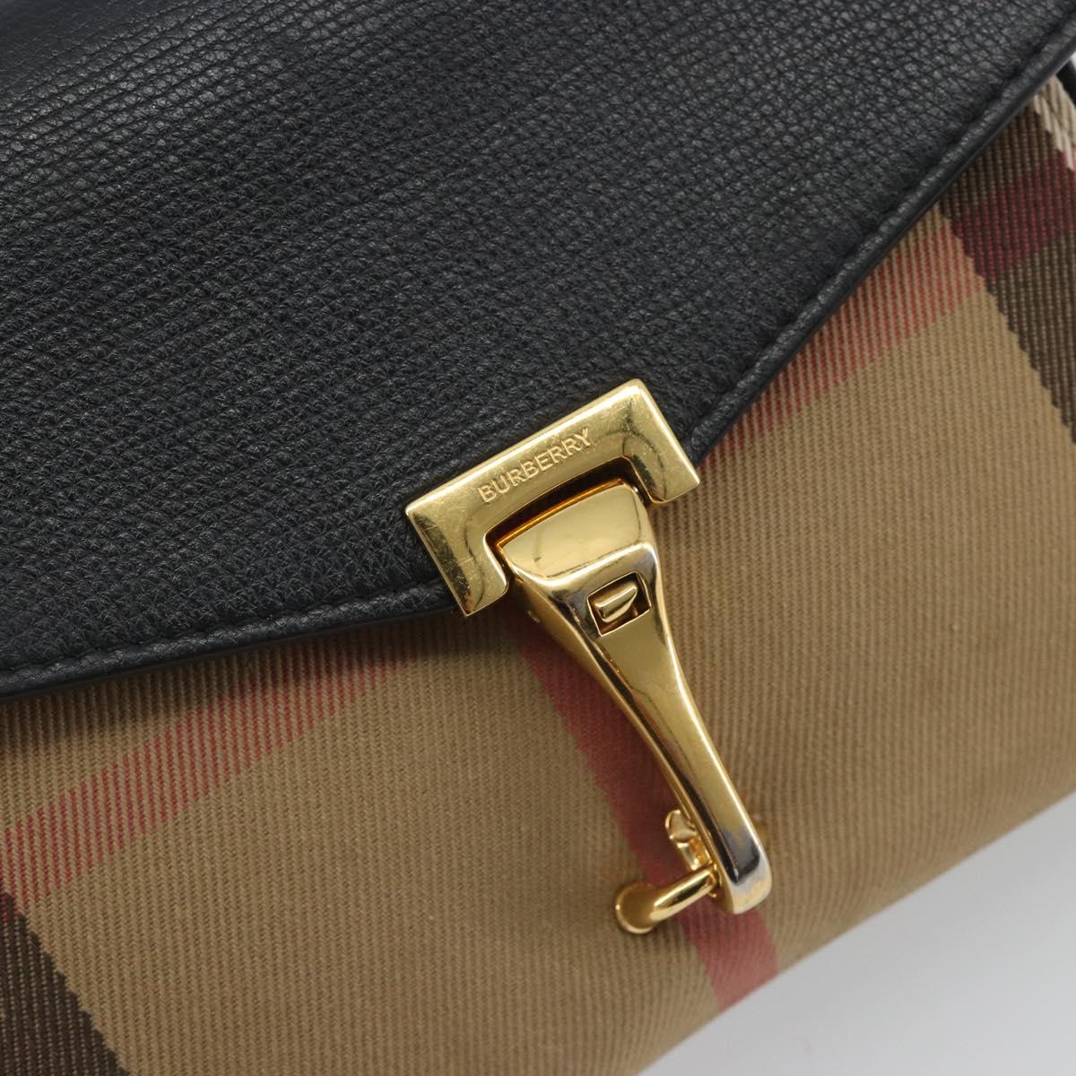 BURBERRY Nova Check Chain Shoulder Bag Canvas Beige Gold Tone Auth BA14722A