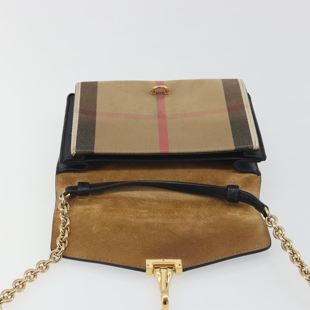 BURBERRY Nova Check Chain Shoulder Bag Canvas Beige Gold Tone Auth BA14722A