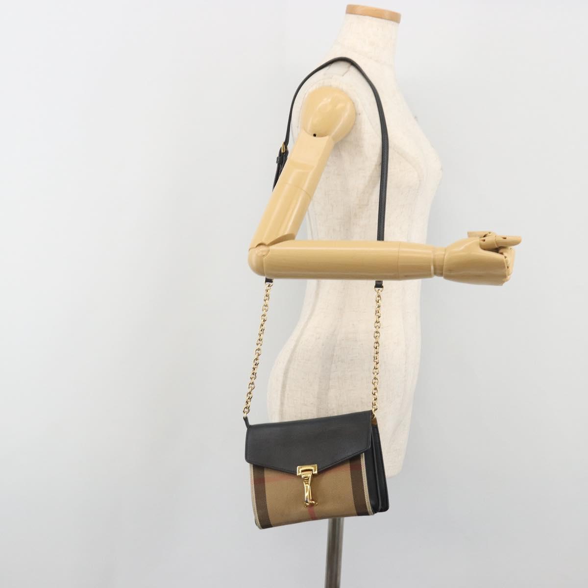 BURBERRY Nova Check Chain Shoulder Bag Canvas Beige Gold Tone Auth BA14722A