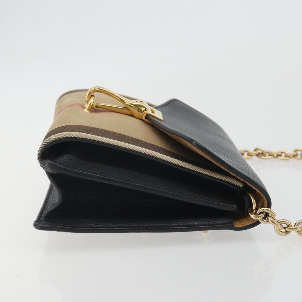 BURBERRY Nova Check Chain Shoulder Bag Canvas Beige Gold Tone Auth BA14722A