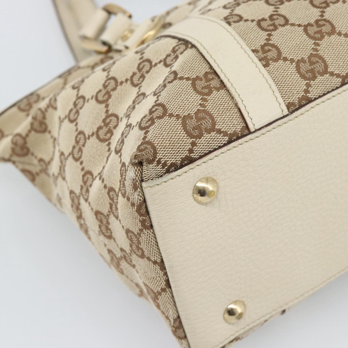 GUCCI GG Canvas Abbey Hand Bag Beige Gold Tone 141470 Auth BA14723