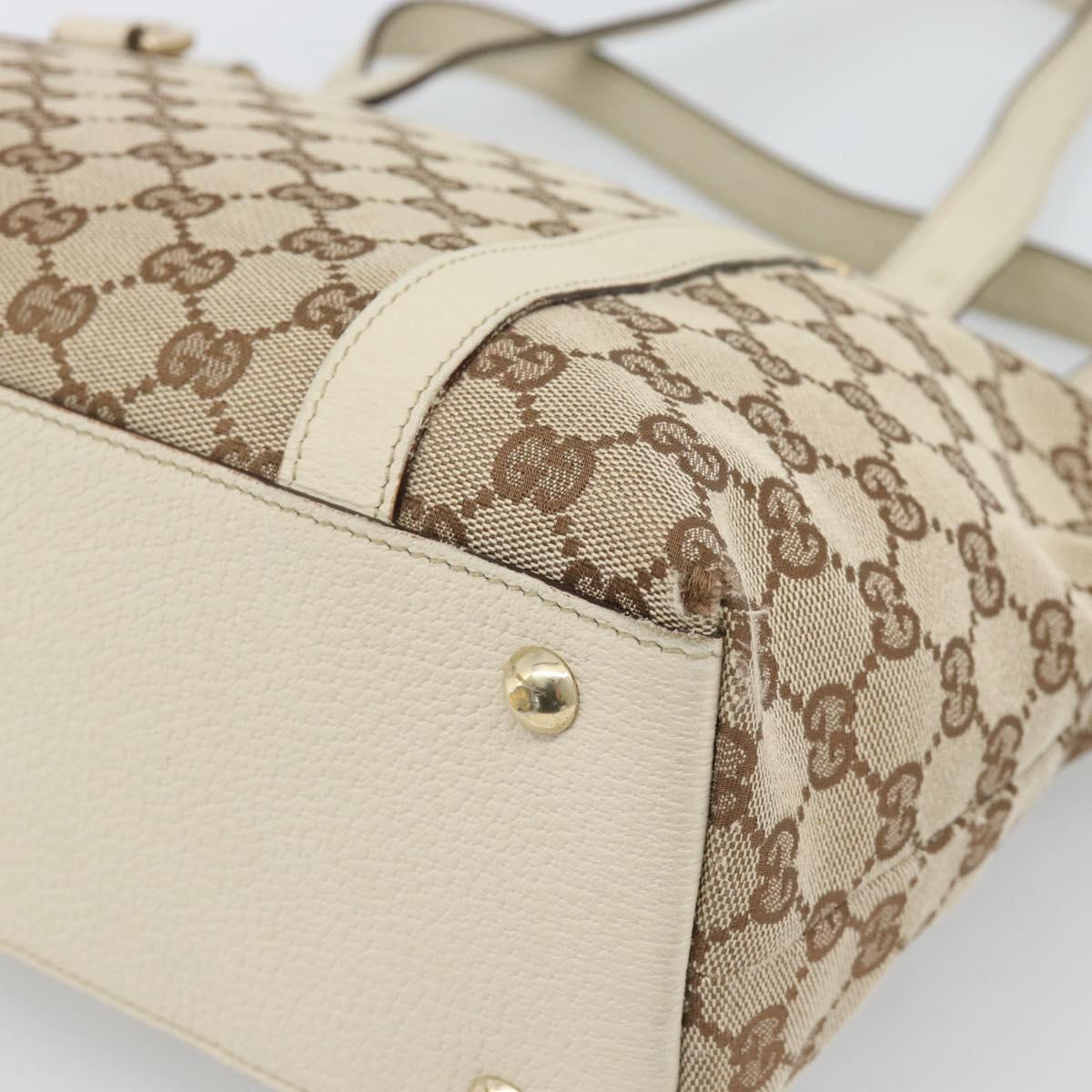 GUCCI GG Canvas Abbey Hand Bag Beige Gold Tone 141470 Auth BA14723