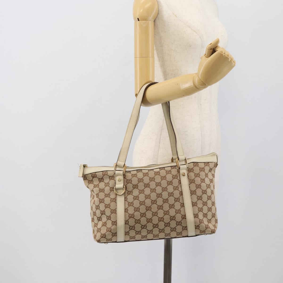 GUCCI GG Canvas Abbey Hand Bag Beige Gold Tone 141470 Auth BA14723