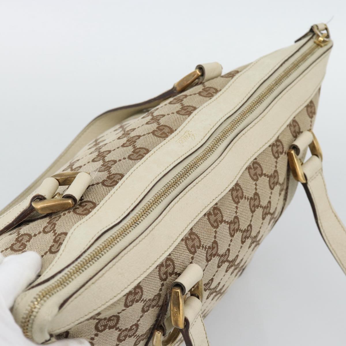 GUCCI GG Canvas Abbey Hand Bag Beige Gold Tone 141470 Auth BA14723
