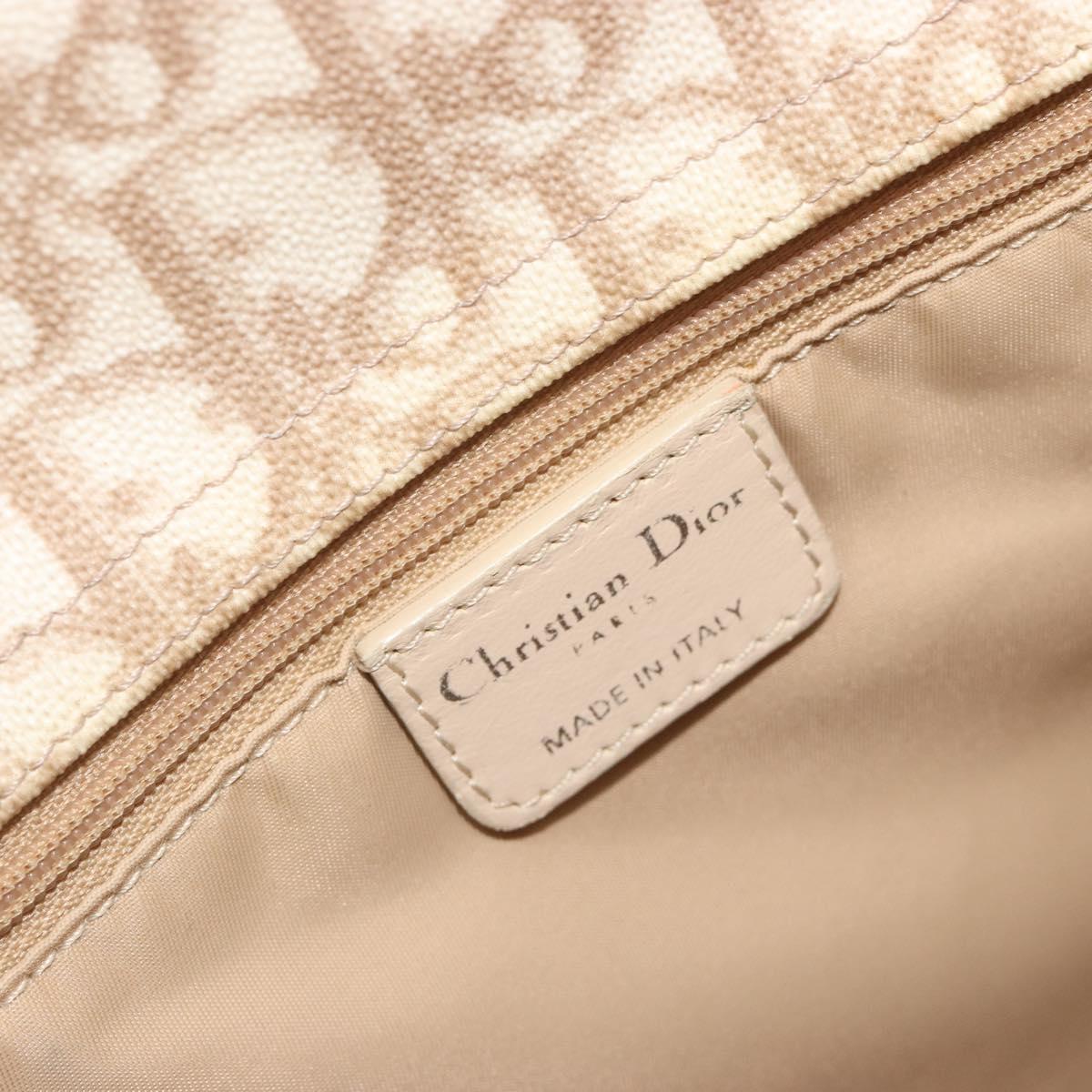 Christian Dior Romantic Chain Tote Bag PVC Leather Beige Silver Auth BA14725