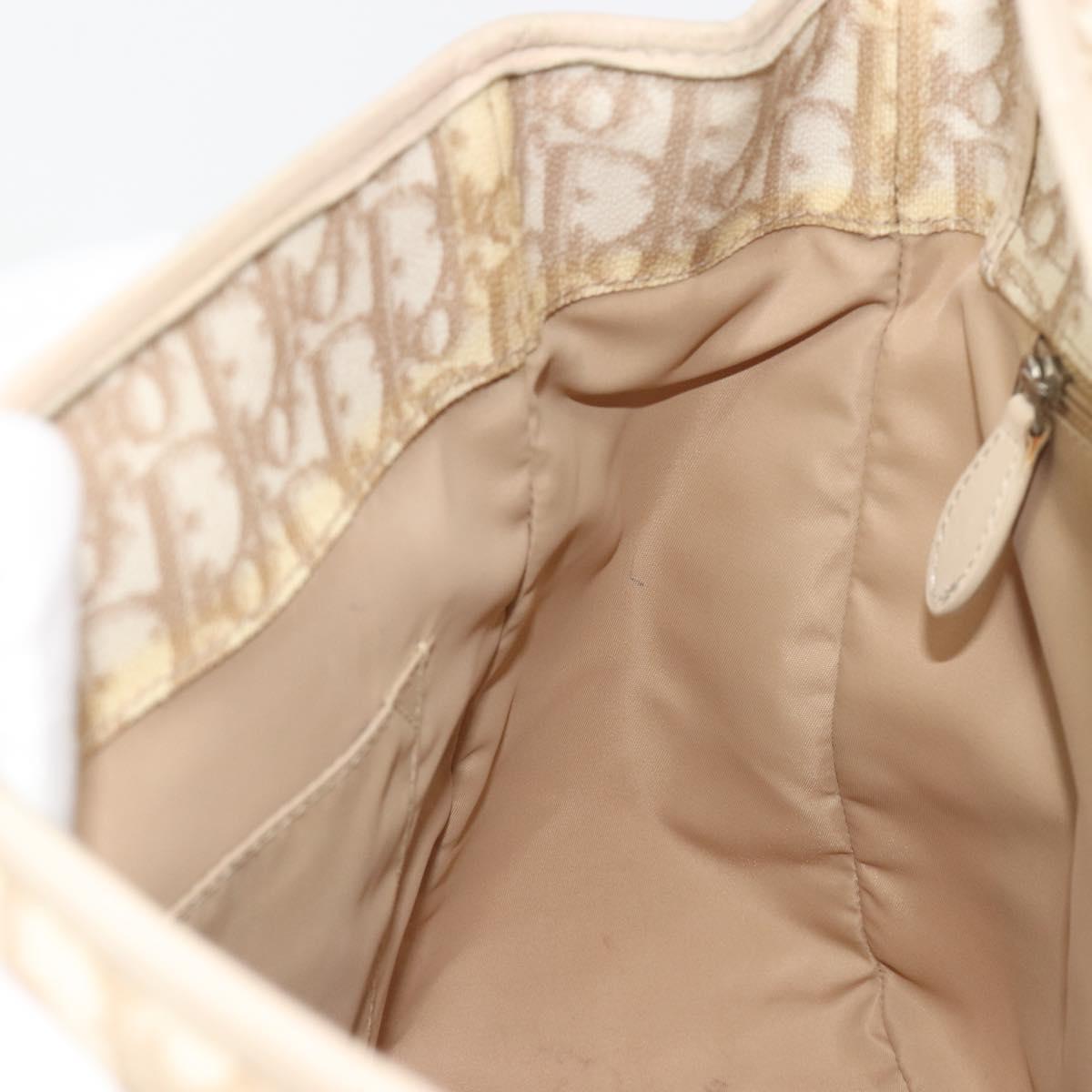 Christian Dior Romantic Chain Tote Bag PVC Leather Beige Silver Auth BA14725