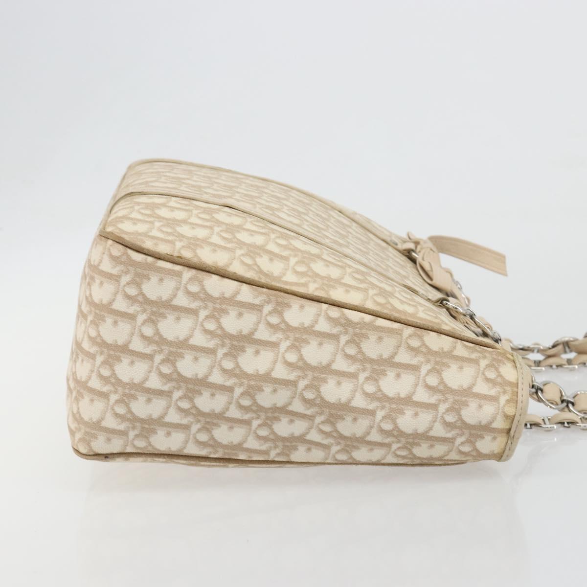 Christian Dior Romantic Chain Tote Bag PVC Leather Beige Silver Auth BA14725