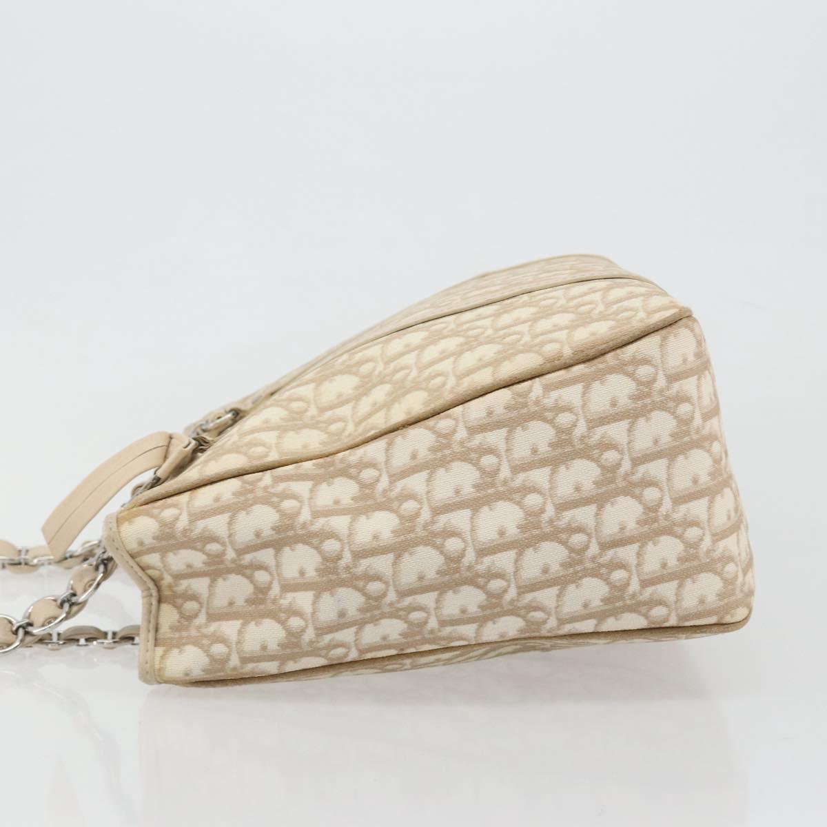 Christian Dior Romantic Chain Tote Bag PVC Leather Beige Silver Auth BA14725