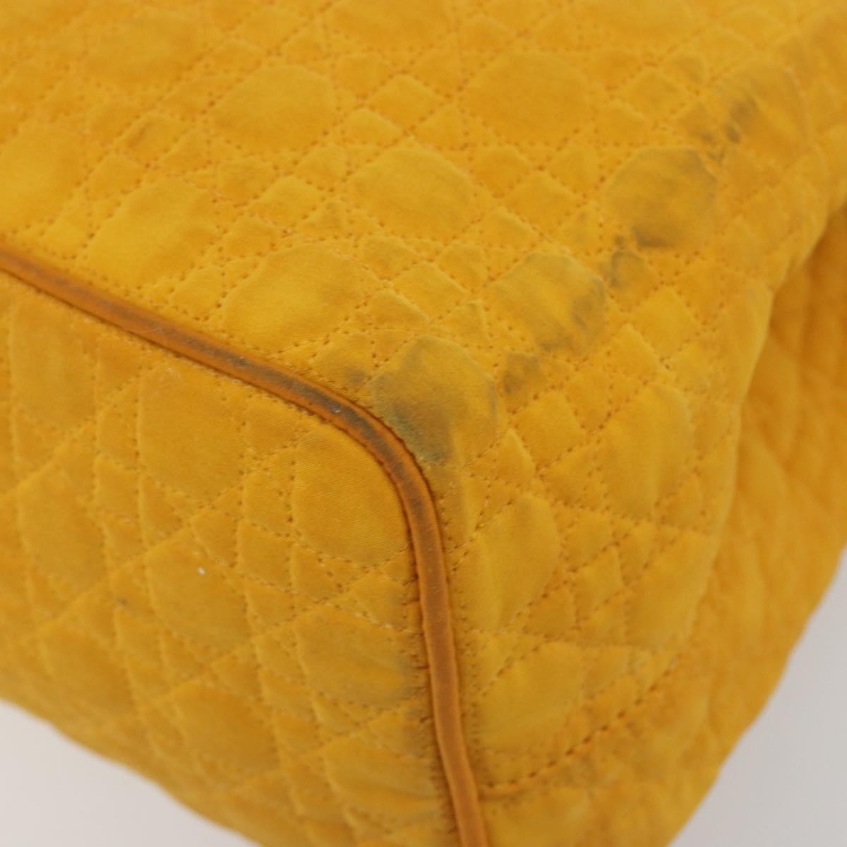 Christian Dior Lady Dior Hand Bag Canvas Yellow Gold Tone Auth BA14726