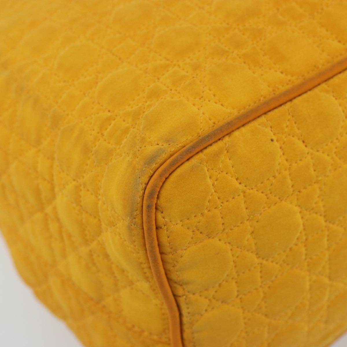 Christian Dior Lady Dior Hand Bag Canvas Yellow Gold Tone Auth BA14726