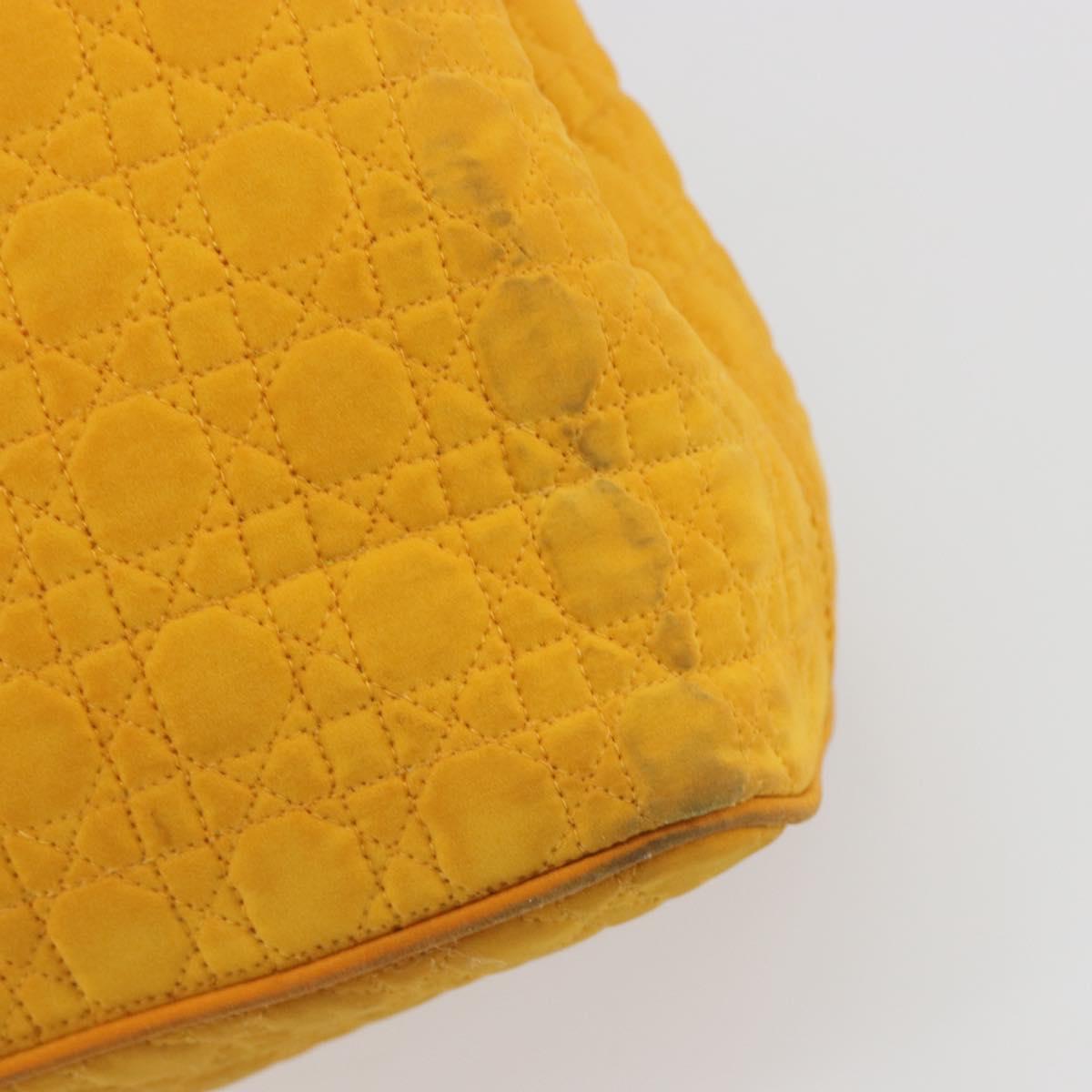 Christian Dior Lady Dior Hand Bag Canvas Yellow Gold Tone Auth BA14726