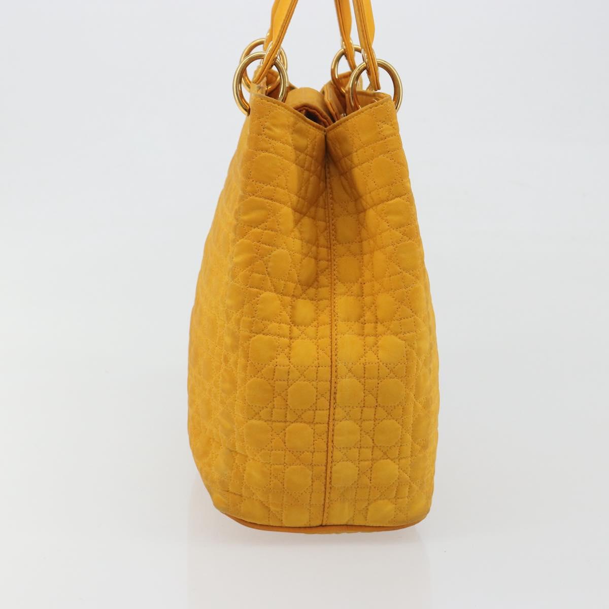Christian Dior Lady Dior Hand Bag Canvas Yellow Gold Tone Auth BA14726