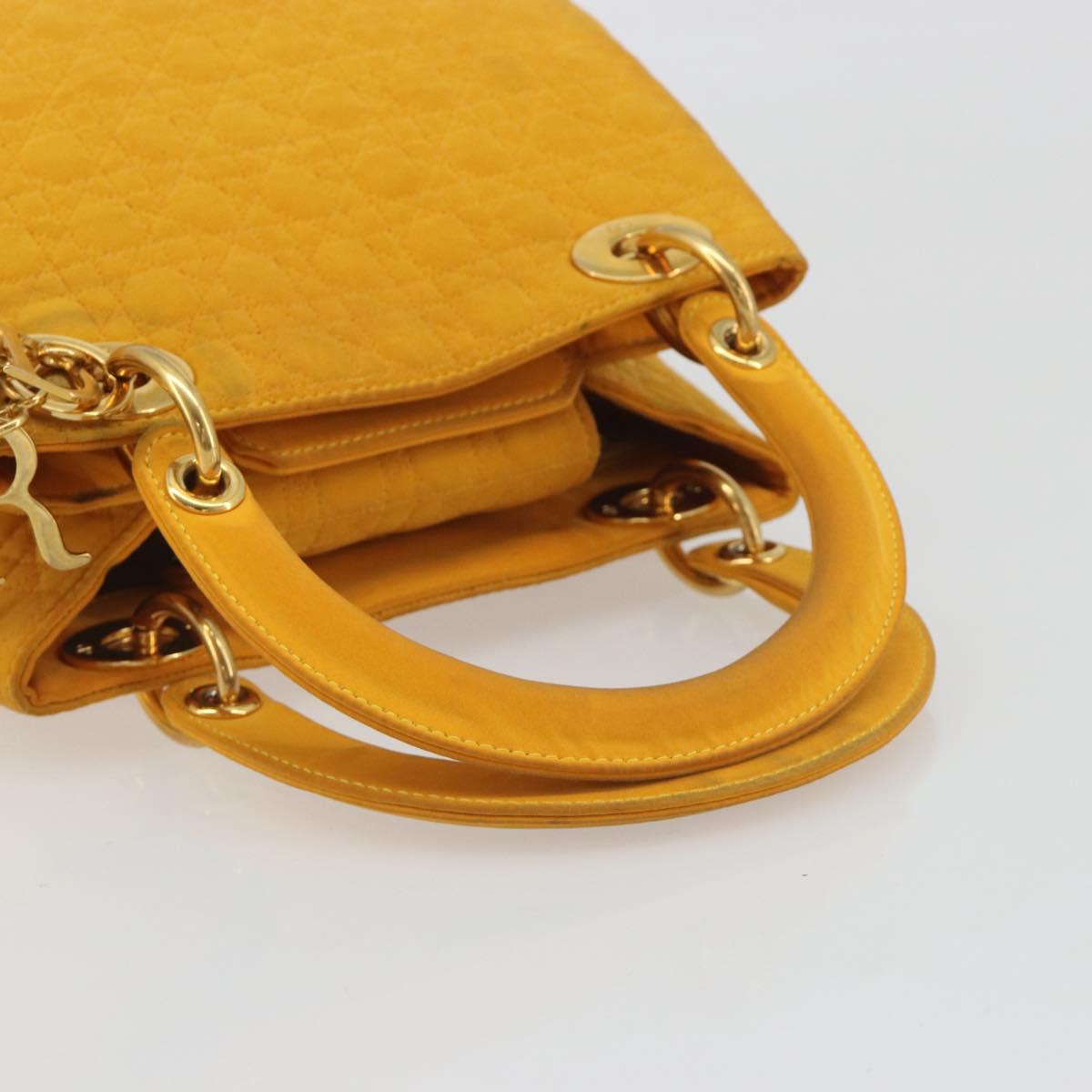 Christian Dior Lady Dior Hand Bag Canvas Yellow Gold Tone Auth BA14726