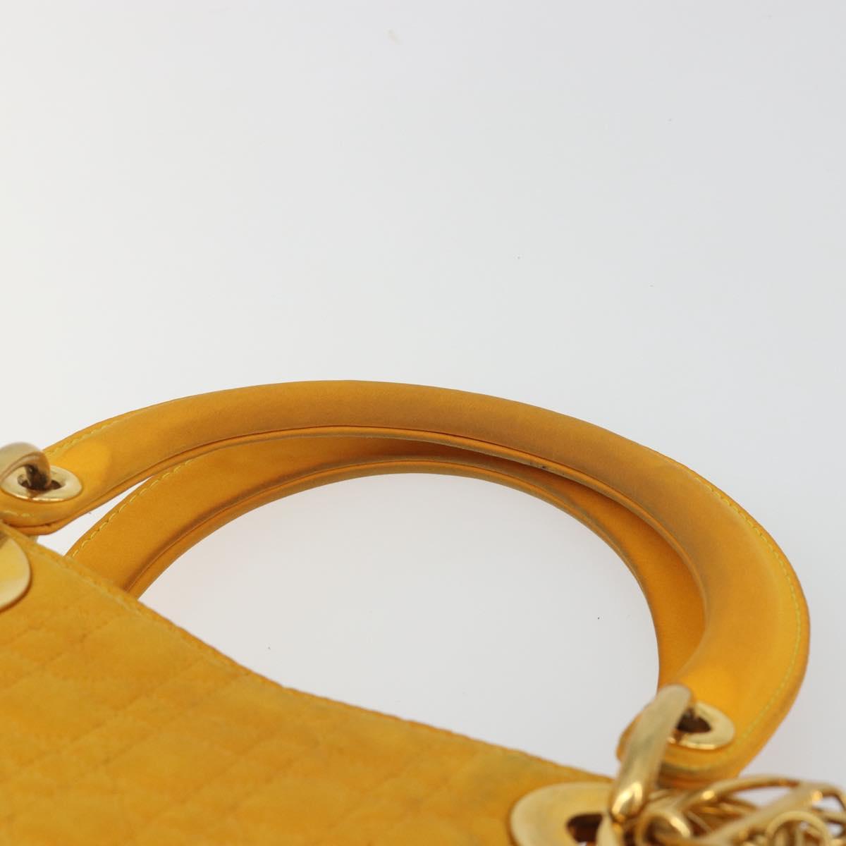 Christian Dior Lady Dior Hand Bag Canvas Yellow Gold Tone Auth BA14726
