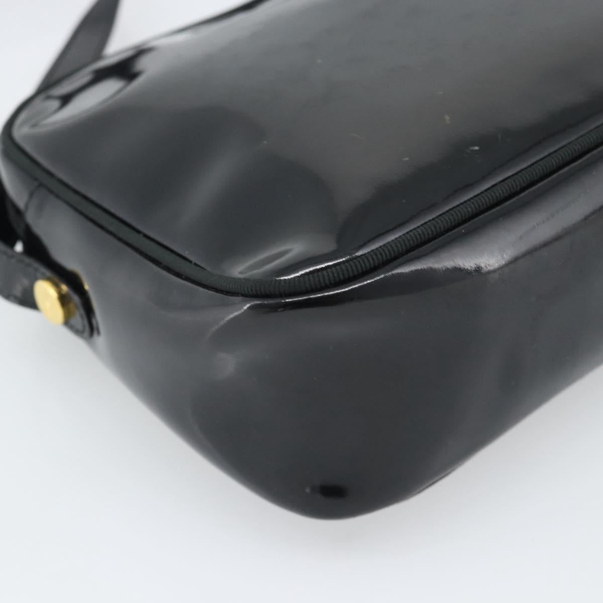 Salvatore Ferragamo Vala Shoulder Bag Patent Black Gold Tone Auth BA14727