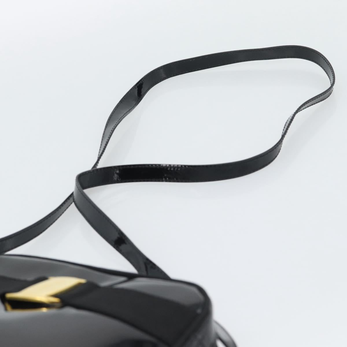 Salvatore Ferragamo Vala Shoulder Bag Patent Black Gold Tone Auth BA14727