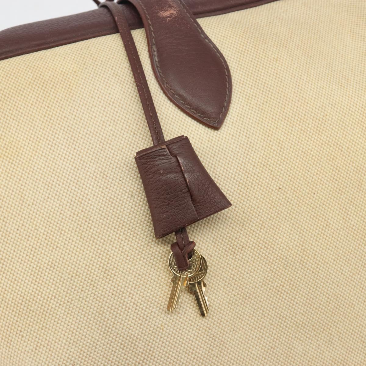 HERMES Victoria 50 Boston Bag Canvas Beige Brown Auth BA14733