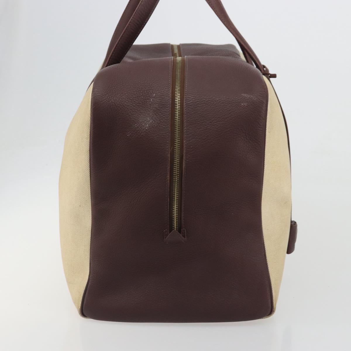 HERMES Victoria 50 Boston Bag Canvas Beige Brown Auth BA14733