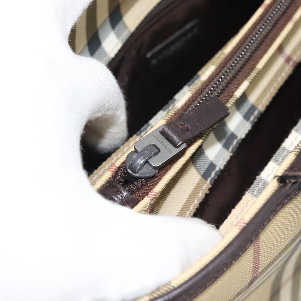 BURBERRY Nova Check Hand Bag PVC Leather Beige Auth BA14734A