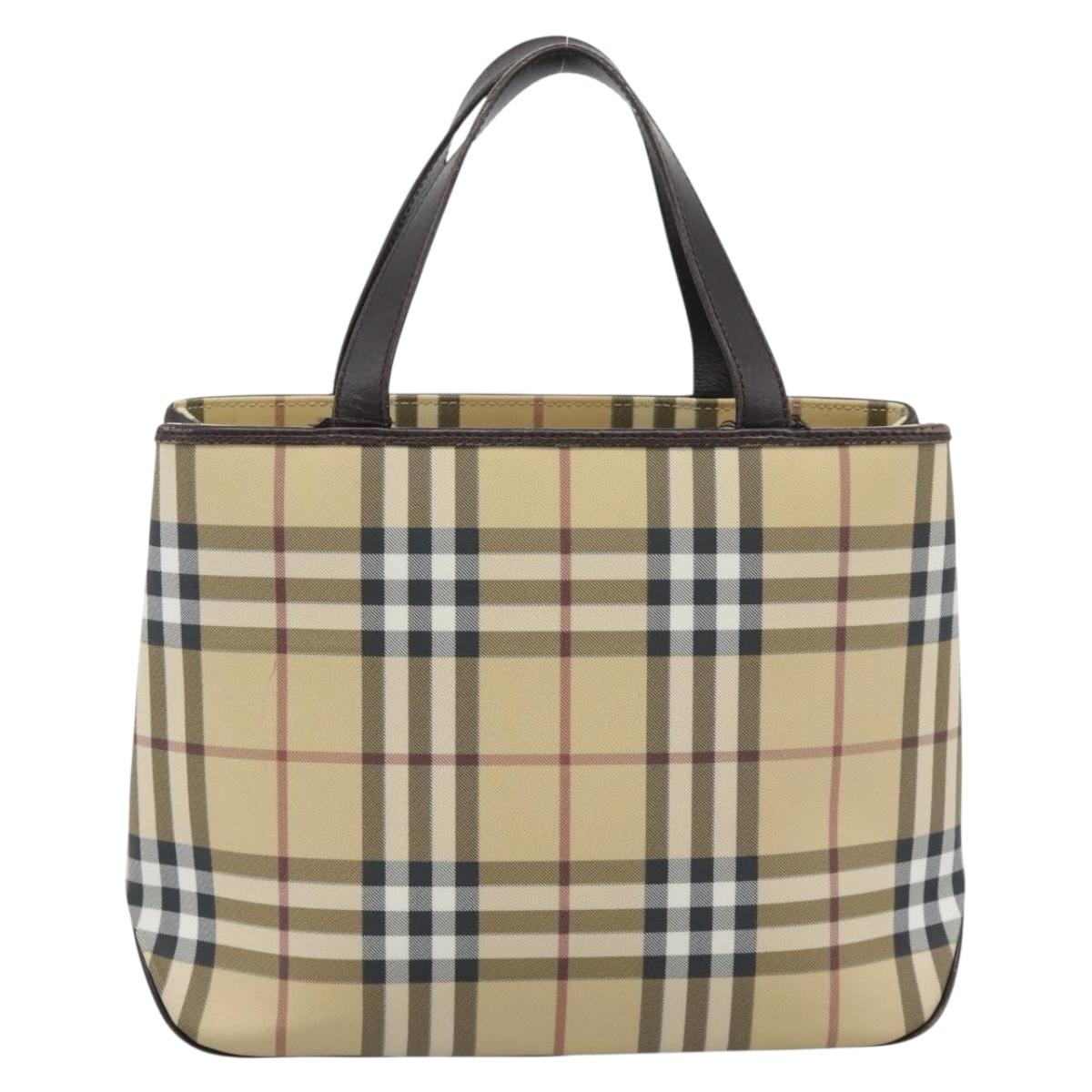 BURBERRY Nova Check Hand Bag PVC Leather Beige Auth BA14734A
