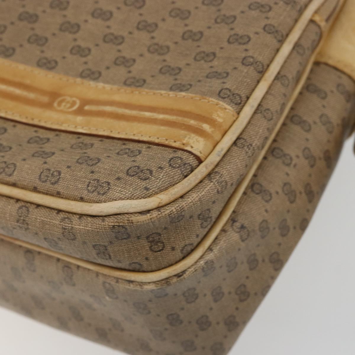 GUCCI Micro GG Shoulder Bag PVC Leather Beige Gold Tone Auth BA14736