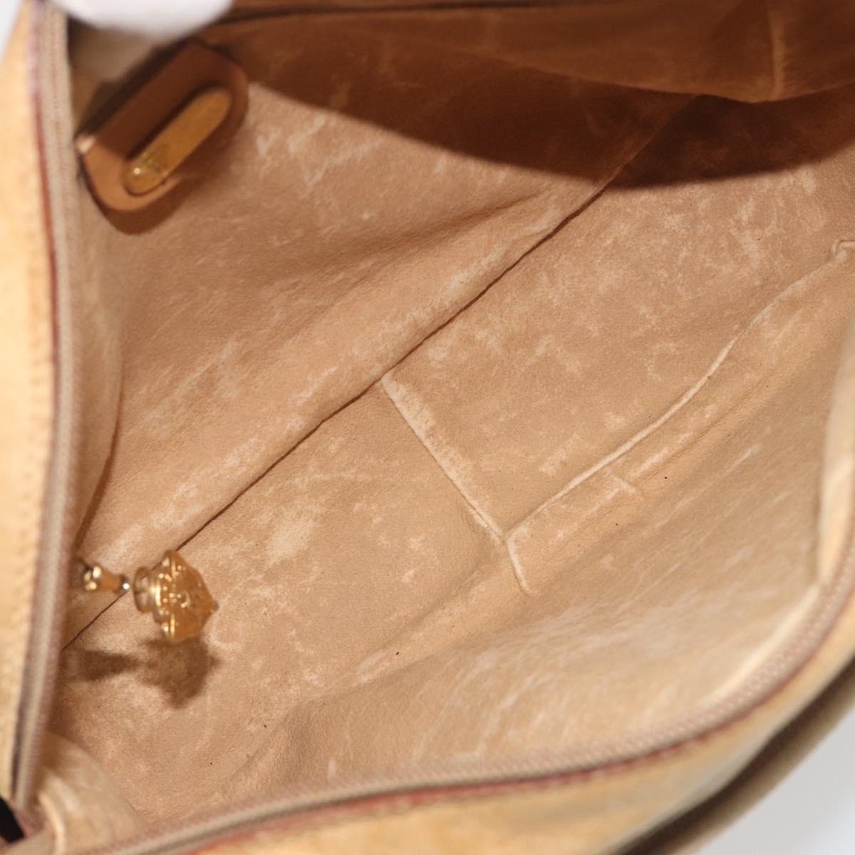 GUCCI Micro GG Shoulder Bag PVC Leather Beige Gold Tone Auth BA14736