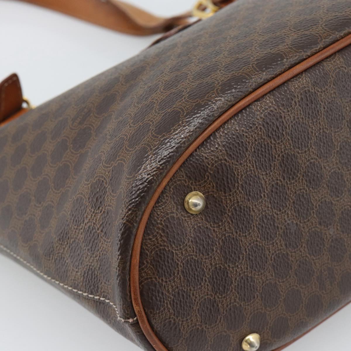 CELINE Macadam Tote Bag PVC Leather Brown Gold Tone Auth BA14737