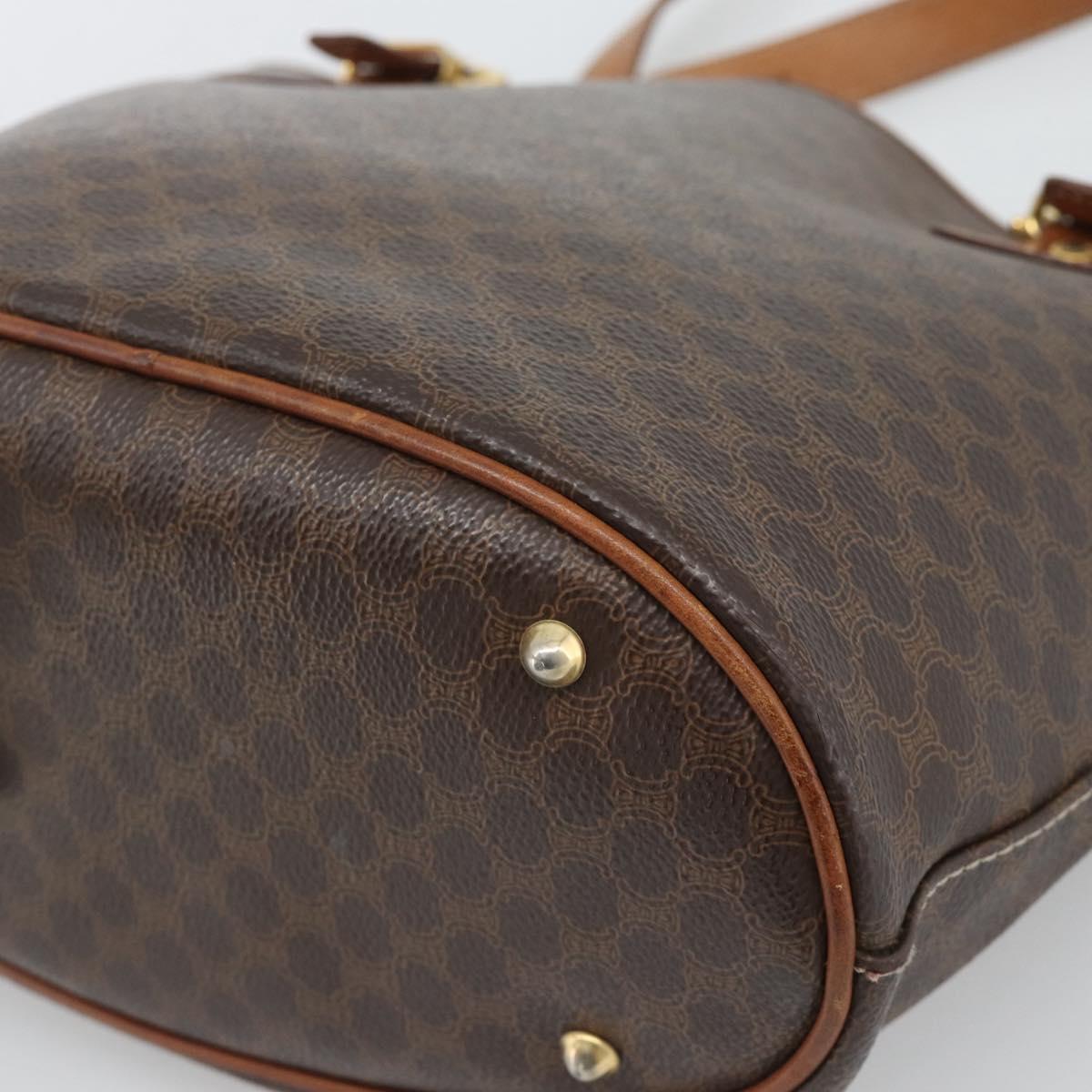 CELINE Macadam Tote Bag PVC Leather Brown Gold Tone Auth BA14737