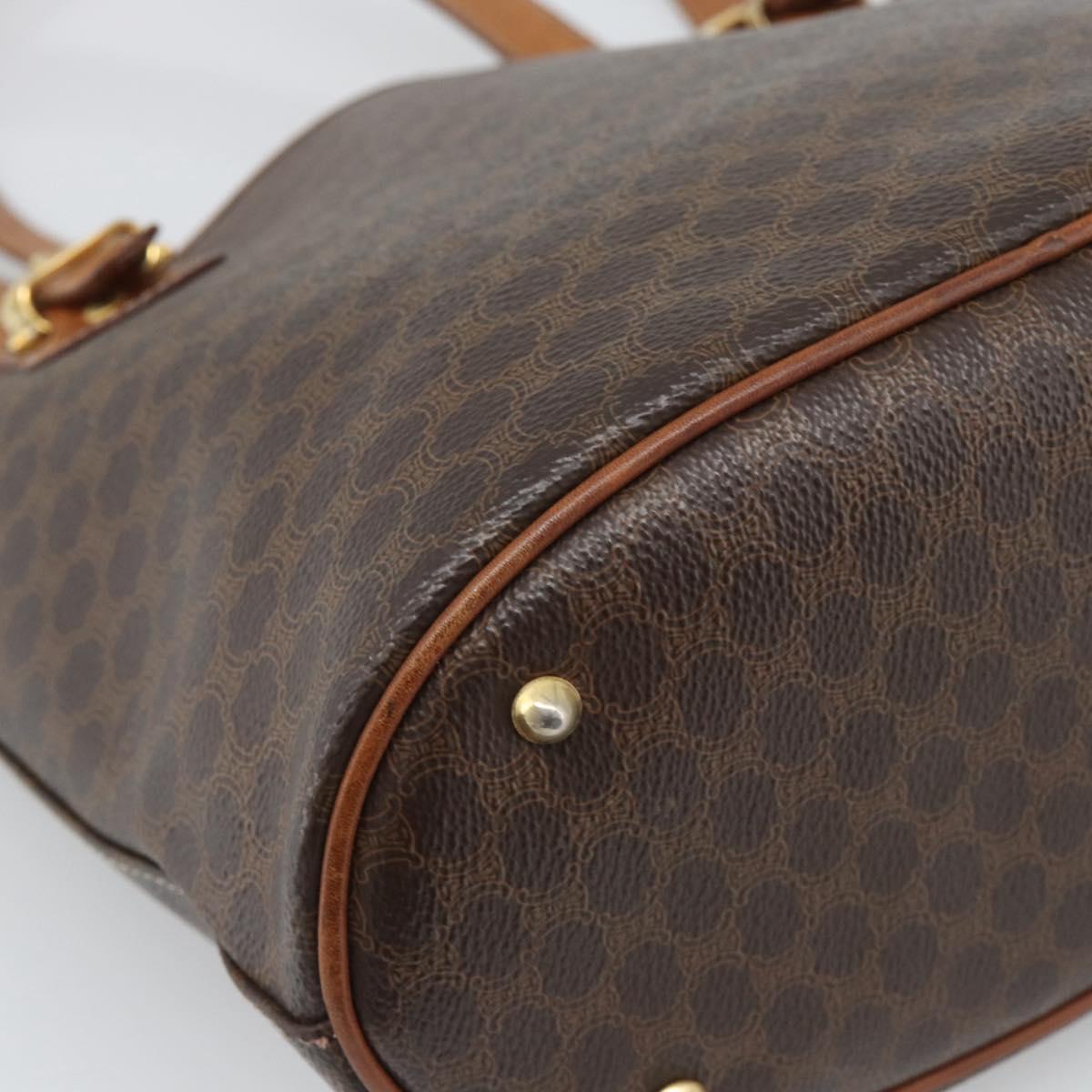 CELINE Macadam Tote Bag PVC Leather Brown Gold Tone Auth BA14737