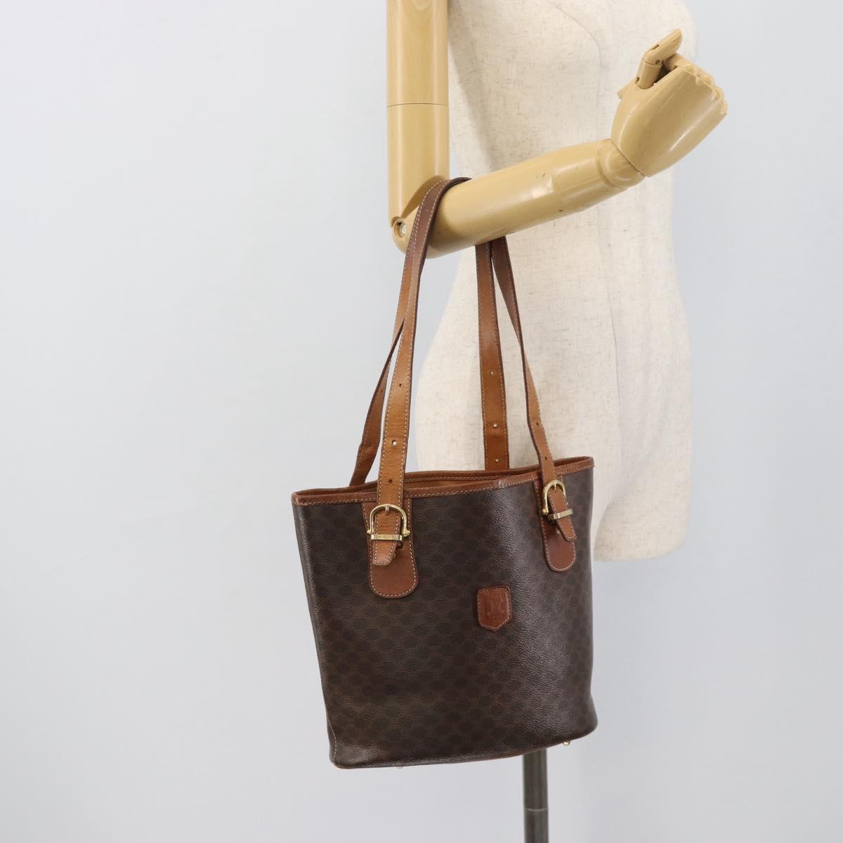 CELINE Macadam Tote Bag PVC Leather Brown Gold Tone Auth BA14737