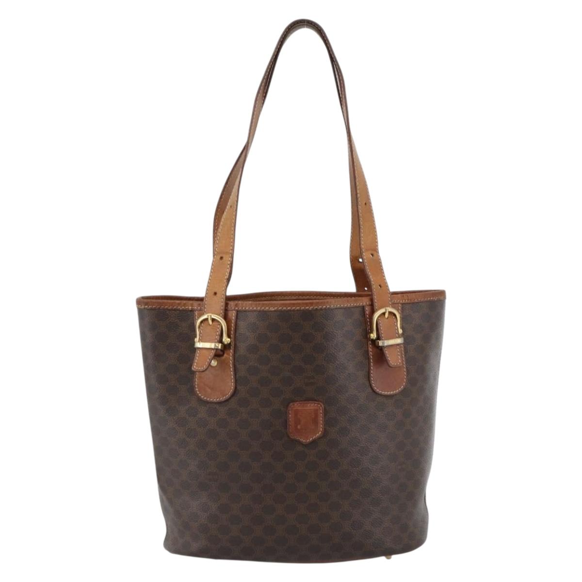 CELINE Macadam Tote Bag PVC Leather Brown Gold Tone Auth BA14737