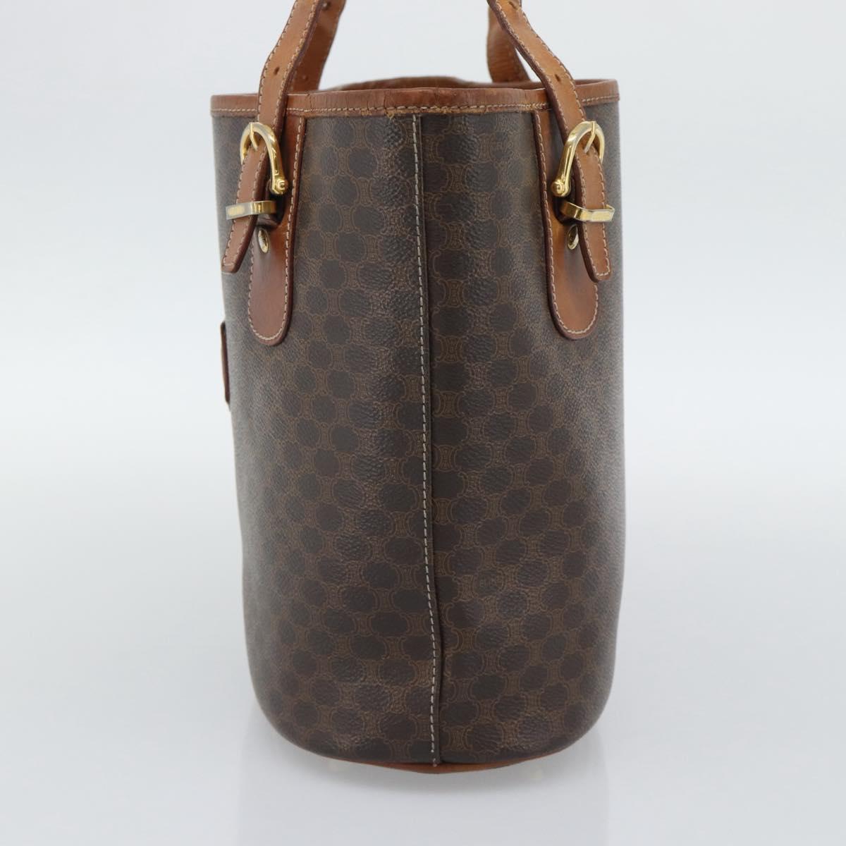 CELINE Macadam Tote Bag PVC Leather Brown Gold Tone Auth BA14737