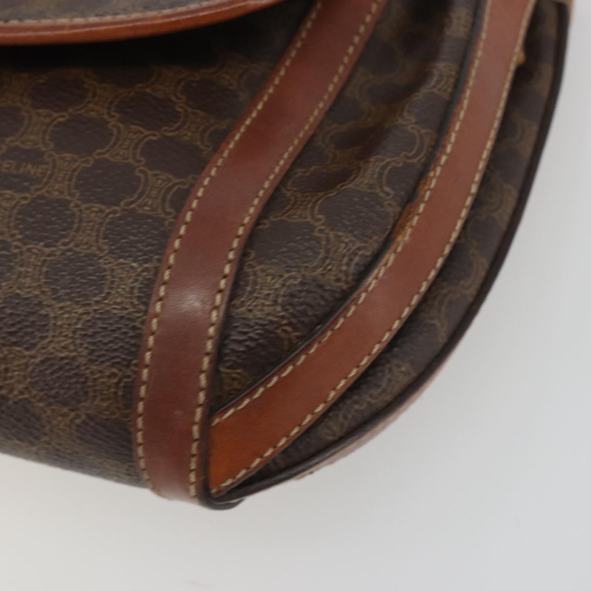 CELINE Macadam Shoulder Bag PVC Leather Brown Gold Tone Auth BA14738
