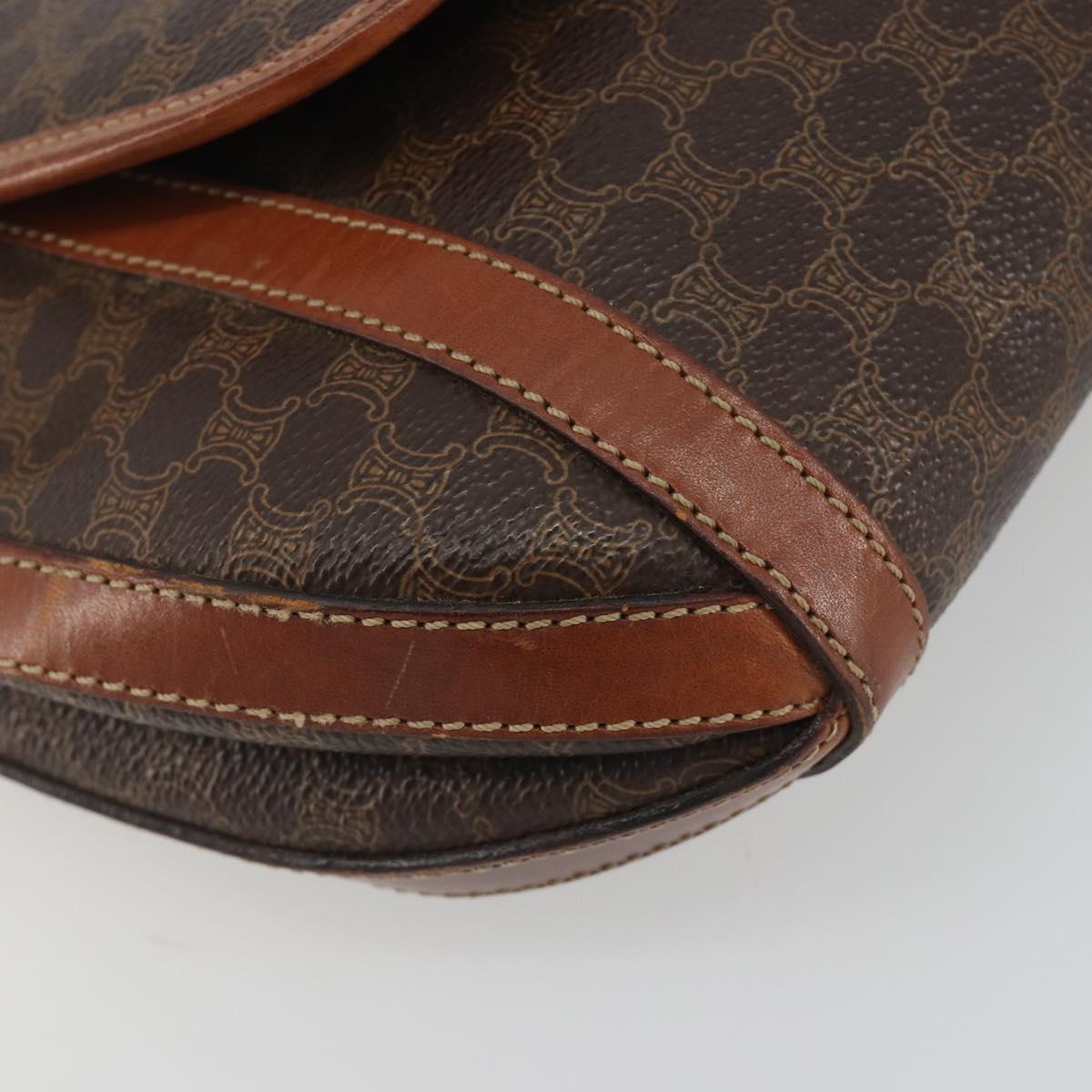 CELINE Macadam Shoulder Bag PVC Leather Brown Gold Tone Auth BA14738