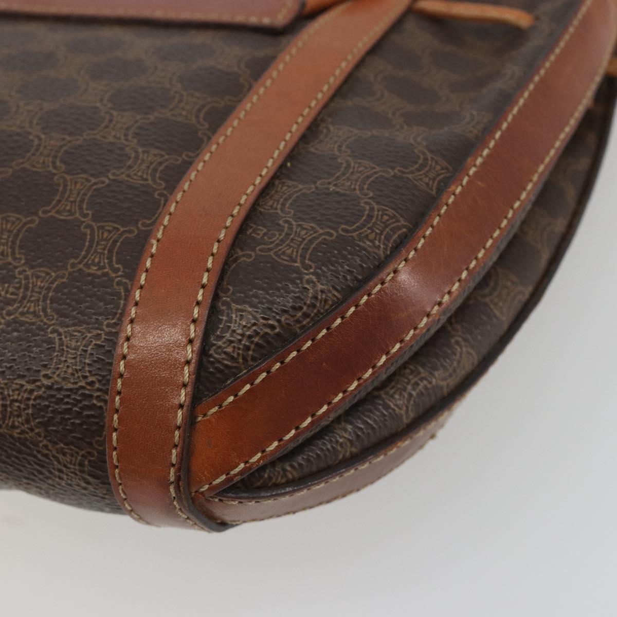 CELINE Macadam Shoulder Bag PVC Leather Brown Gold Tone Auth BA14738