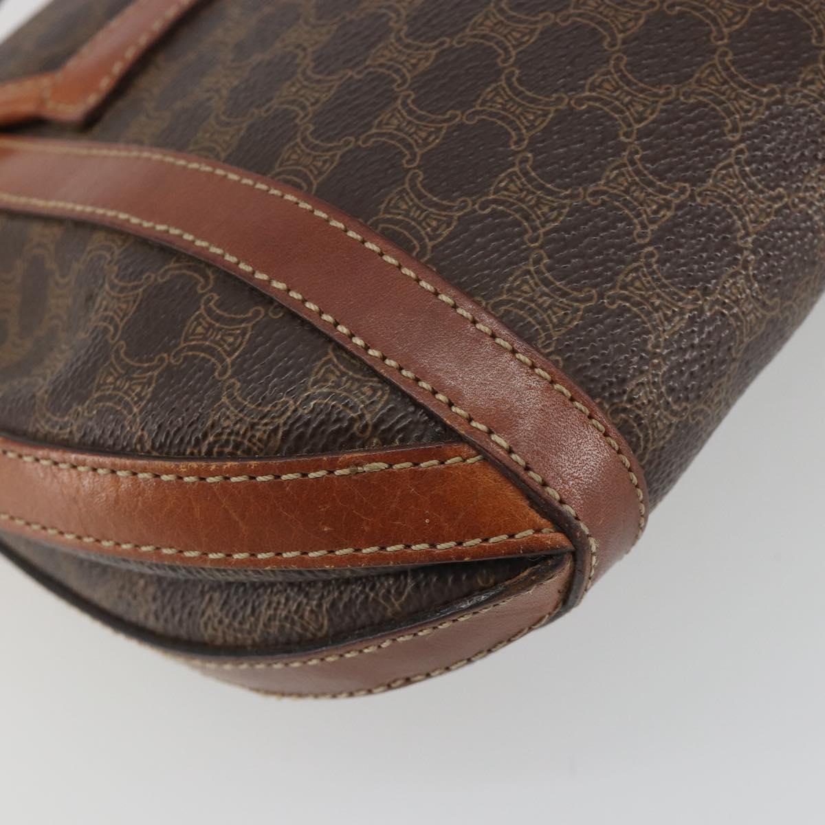 CELINE Macadam Shoulder Bag PVC Leather Brown Gold Tone Auth BA14738