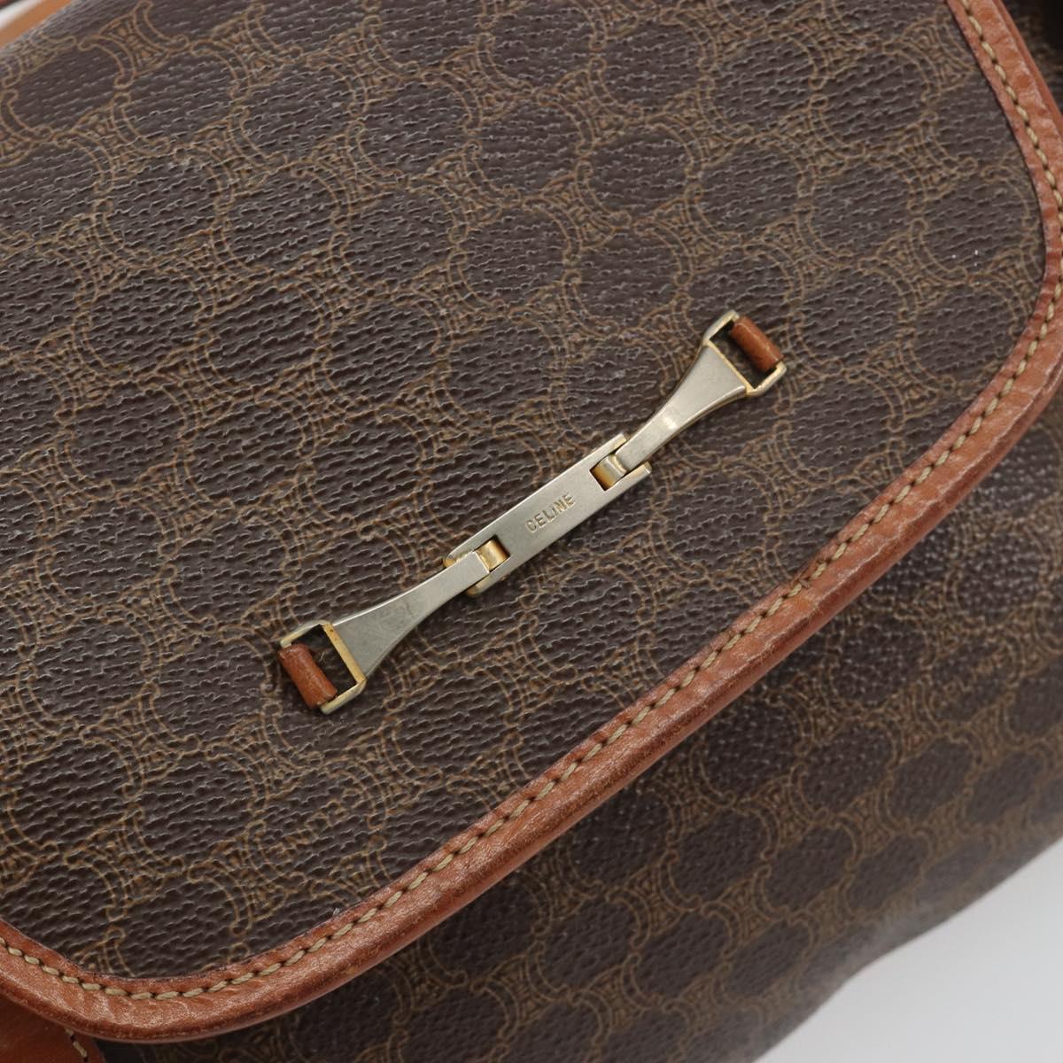 CELINE Macadam Shoulder Bag PVC Leather Brown Gold Tone Auth BA14738