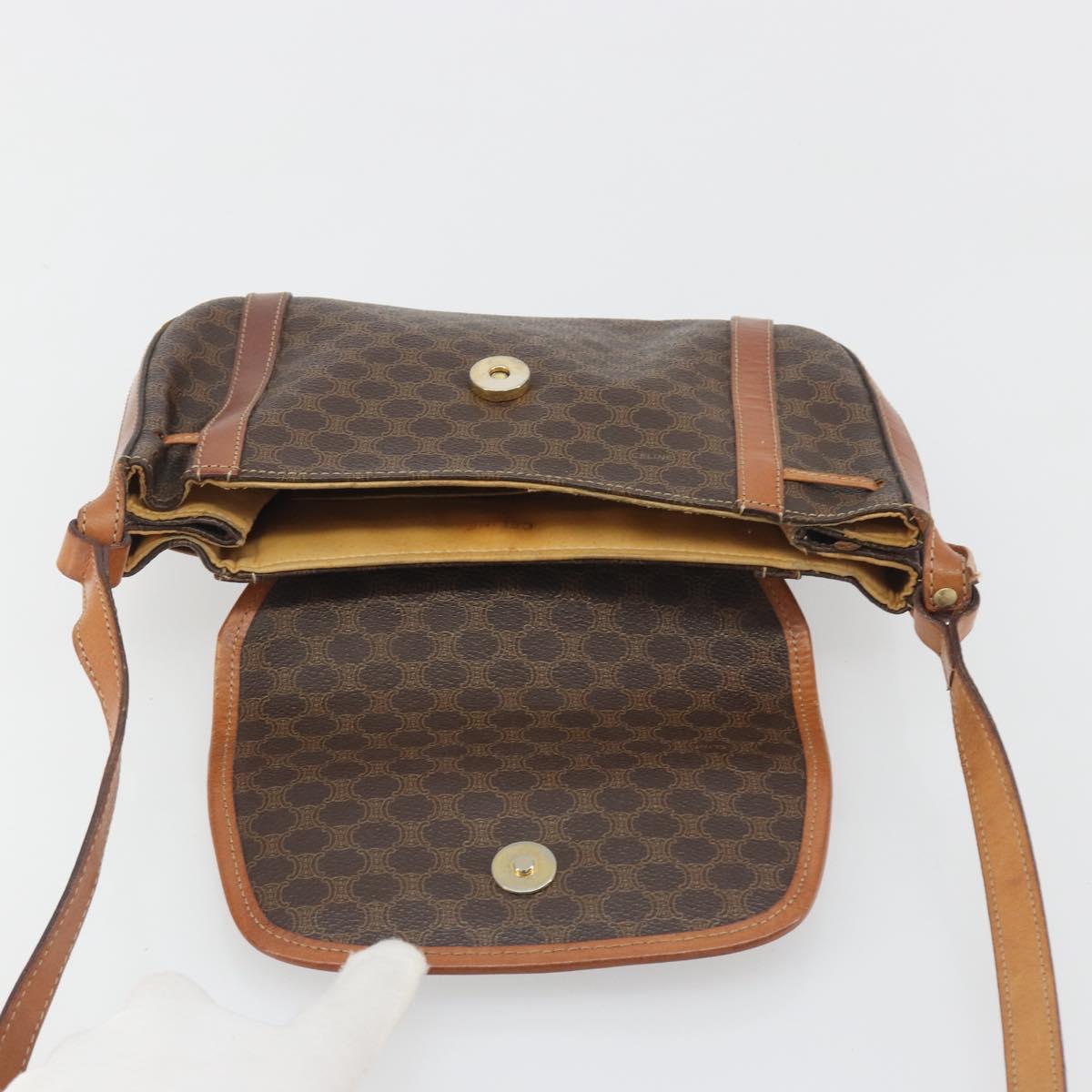 CELINE Macadam Shoulder Bag PVC Leather Brown Gold Tone Auth BA14738