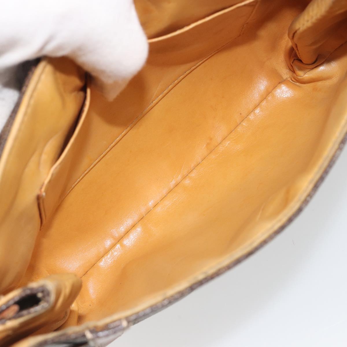 CELINE Macadam Shoulder Bag PVC Leather Brown Gold Tone Auth BA14738